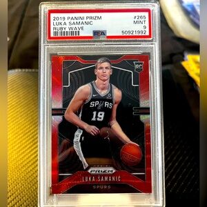 Luka Samanic 2019 Spurs RC Panini Prizm RUBY WAVE #265 PSA 9 ROOKIE Trading Card
